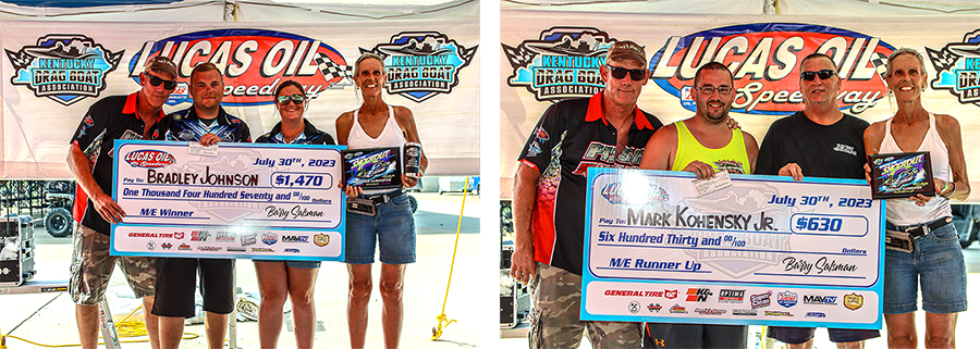Left - Bradley and Jessica Johnson celebrated a well-earned victory in the Modified Eliminator category. Right - Mark Kohenskey celebrated a Runner-up finish with his “Wild Streak” teammate and dad, Mark Kohenskey, Sr.