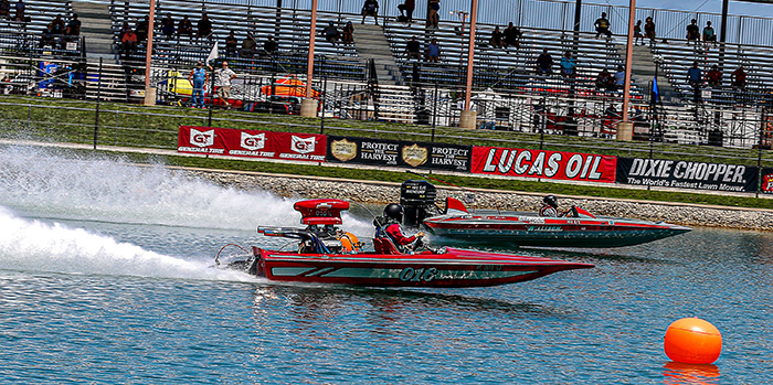Seth Massey (near lane) was off the line first with a stout .081 reaction time in the final round of Stock Eliminator, but he ran a too-quick 8.940-second elapsed time against his 9.00-second dial in, automatically handing the win to Brian Elledge.