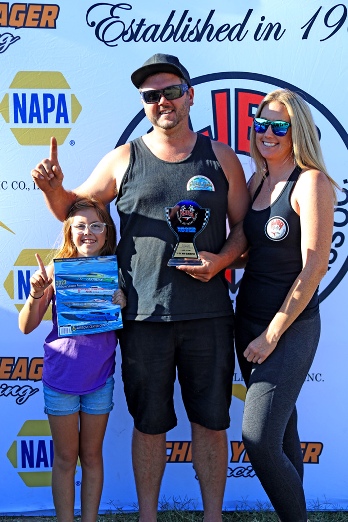 Jared Vance celebrated his ME victory in the Winners Circle with his family and teammates.