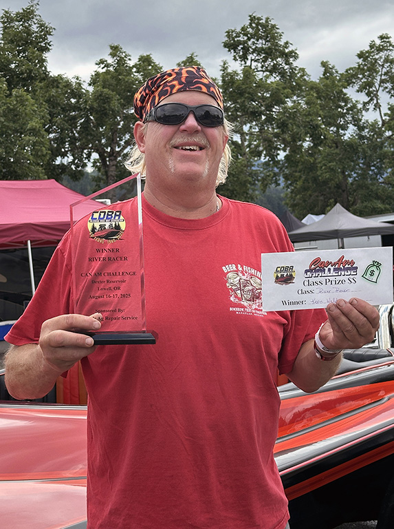 Hard working Kevin Weldon picked up his River Racer first place trophy early (Michelle DeBoard photo).