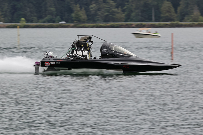 Jeff Berr in "Stealth 2.0" ran solo for the Top Alcohol Hydro win Sunday afternoon. 